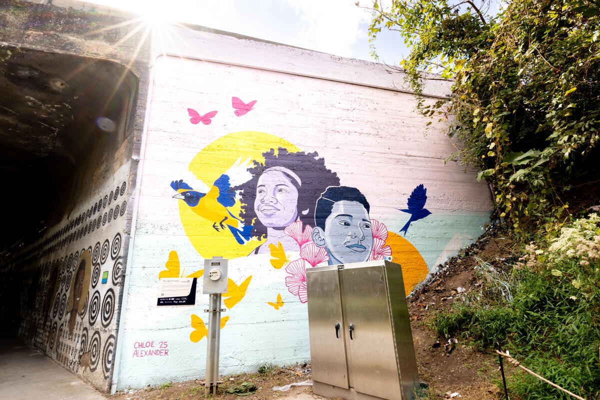 Detailed shot of the second mural during the unveiling event in Atlanta.