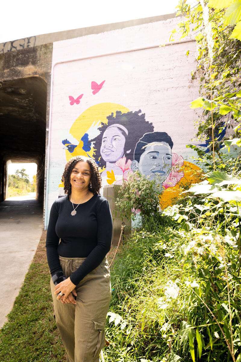 Wide view of the mural installation in its urban Atlanta venue.