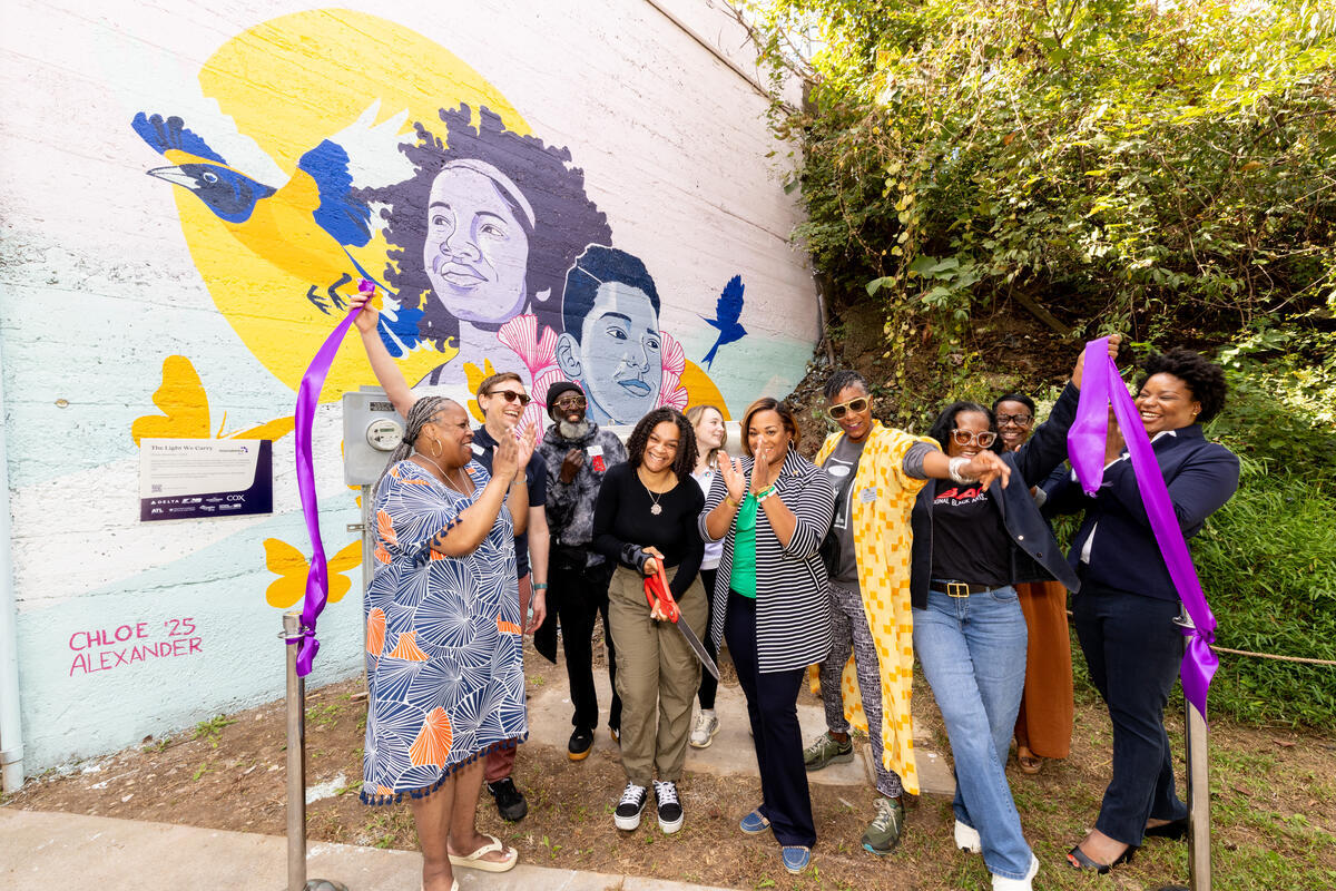 The mural site during the unveiling event in Atlanta.