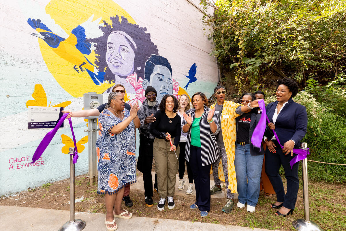 Venue perspective showing the newly unveiled mural in Atlanta.