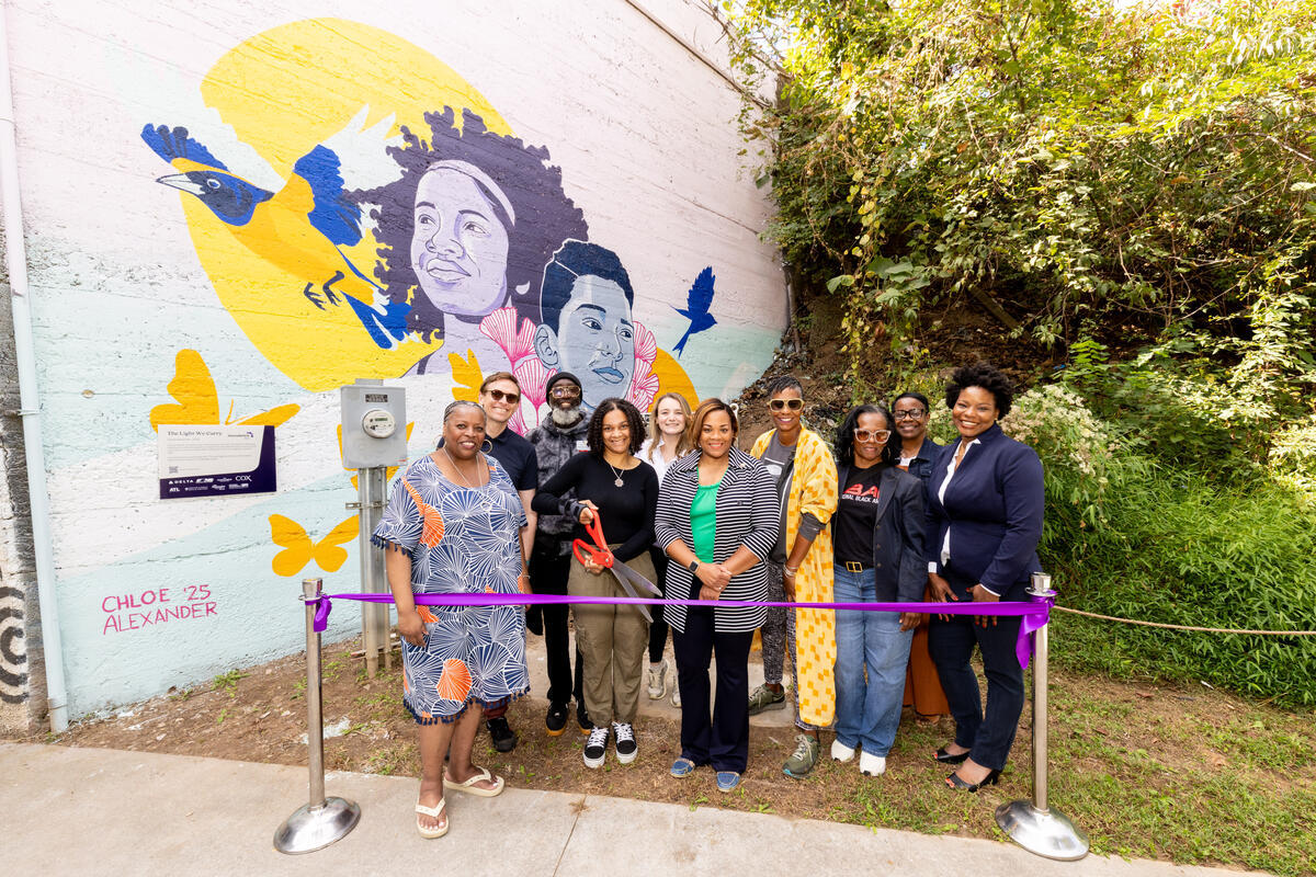 Atmospheric shot of the mural unveiling venue in Atlanta.